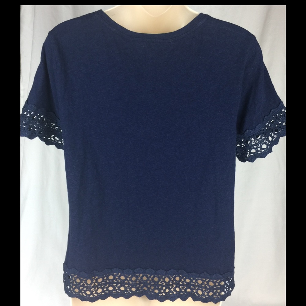 ANN TAYLOR Loft Blue Top crochet sleeves bottom M